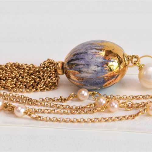 Collana con perle e ceramica dipinta a mano oro 24k