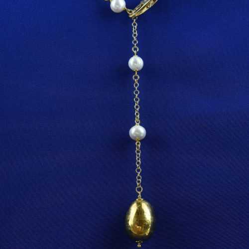 Collana a Y in argento placcato con pendente in ceramica dipinta oro 24k e perle
