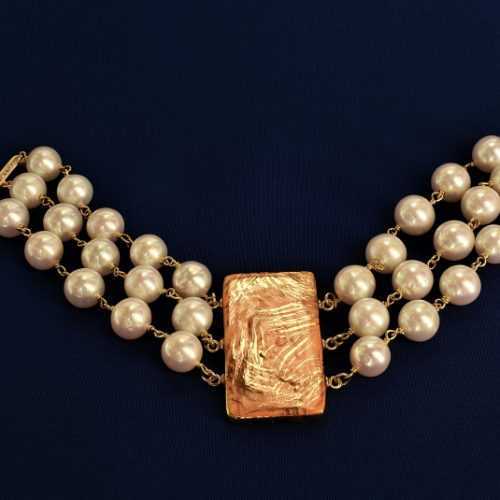 Bracciale multifilo con perle e ceramica dipinta oro 24k