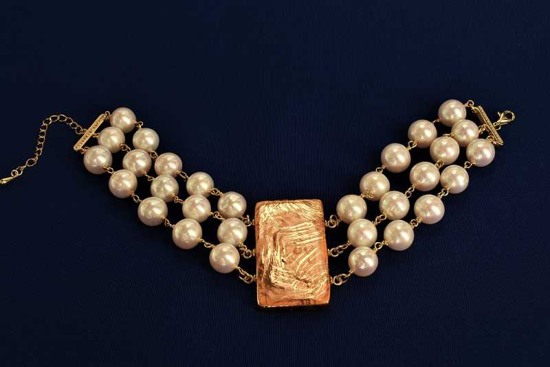 Bracciale multifilo con perle e ceramica dipinta oro 24k