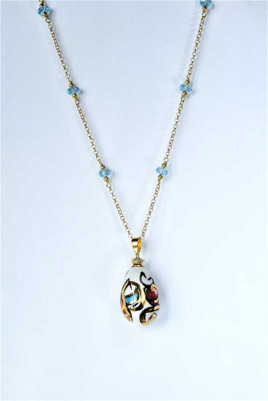 Collana donna a rosario con topazio e ceramica dipinta a mano oro 24k