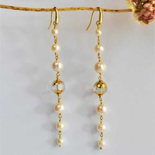 Orecchini con perle e quarzo dipinto oro 24k