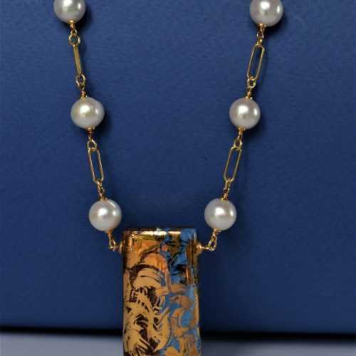 Collana con ceramica dipinta oro 24k e perle
